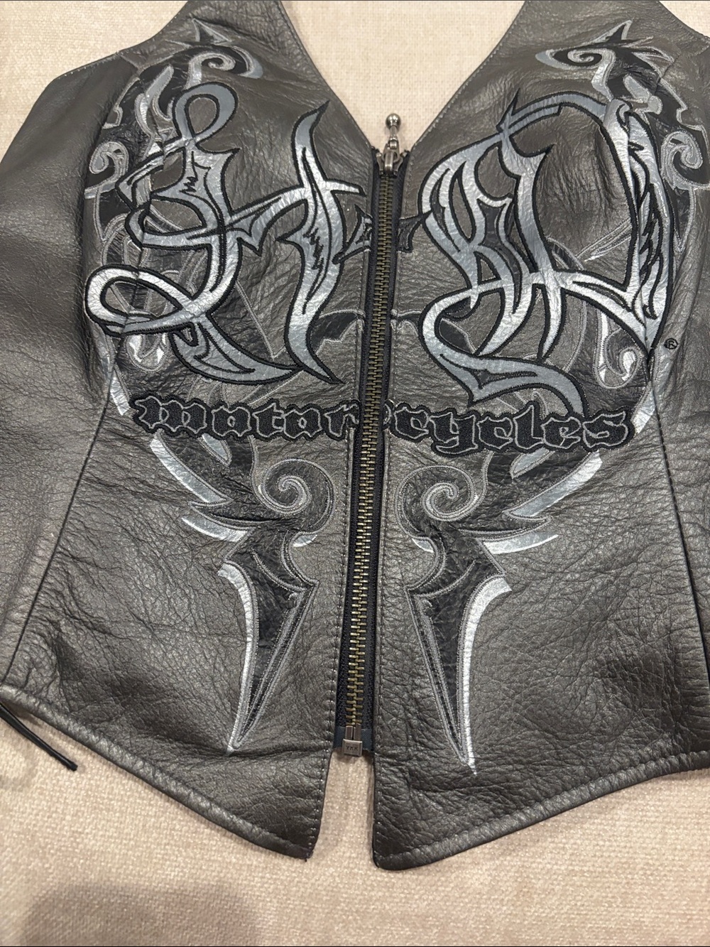 Y2K Harley-Davidson Genuine Gray Leather Corset Halter Top Biker Grunge - Picture 6 of 7